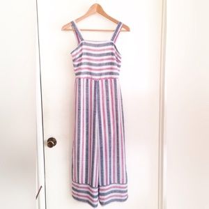 White Red Blue Striped Cropped Jumpsuit